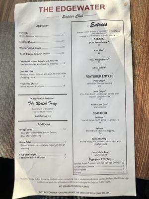 Menu photo 1 The Edgewater Supper Club Jefferson, WI Menu photo 1 The Edgewater Supper Club Jefferson, WI