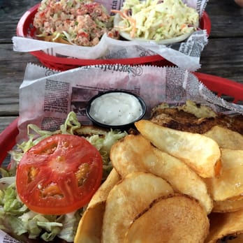 Red's Ice House - Lobster roll with house made chips! Grilled Grouper sand which with cole slaw! - Seafood Near Me - Mount Pleasant, South Carolina
