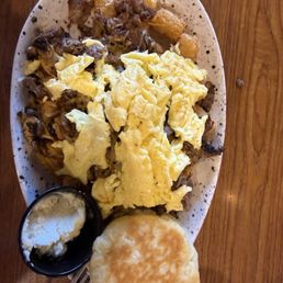 Solid biscuit and shredded steak. Solid biscuit and shredded steak.