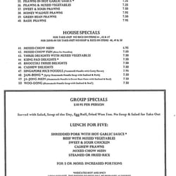 Chinese Szechuan Restaurant - Lunch Menu 2009 (back)