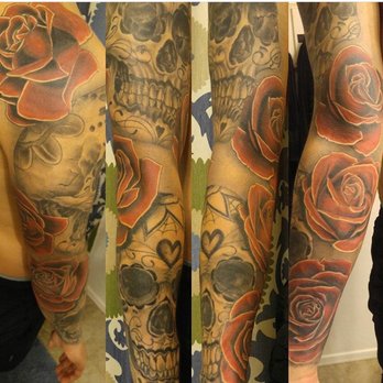 Istari Studios - 6 roses and dia de los muertos inspired skulls; done by Jim Quinn - Tattoo Near Me - Tucson, Arizona Istari Studios - 6 roses and dia de los muertos inspired skulls; done by Jim Quinn - Tattoo Near Me - Tucson, Arizona
