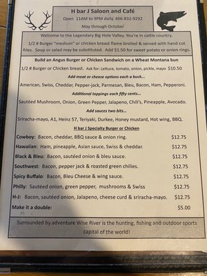 Menu photo 3 H-J Cafe and Saloon Wise River, MT Menu photo 3 H-J Cafe and Saloon Wise River, MT