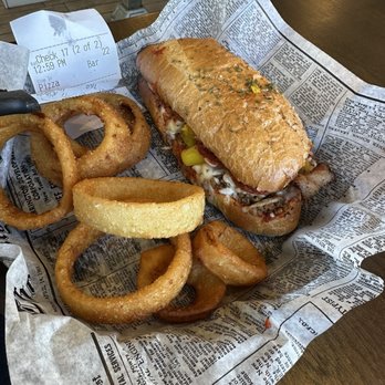 Pips Pub - Stromboli Sandwich and Onion Rings - Pizza Near Me - Evansville, Indiana