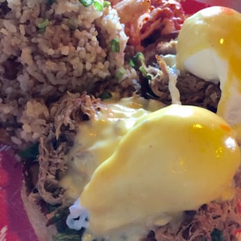 Countryside Cafe - Kalua Benedict with Fried Rice and a side of Kim Chee - Breakfast & Brunch Near Me - Waianae, Hawaii