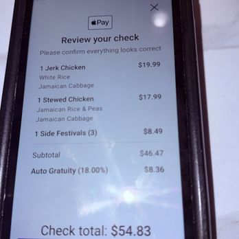 Reggae Jerk Hut - Dine in automatically charges 18% gratuities no matter how big or small your party. It was two of us. - Caribbean Near Me - McKinney, Texas Reggae Jerk Hut - Dine in automatically charges 18% gratuities no matter how big or small your party. It was two of us. - Caribbean Near Me - McKinney, Texas