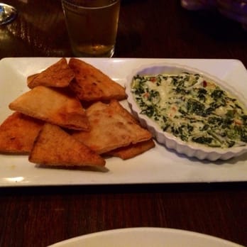 Oliver's Astoria - Lump Crab Spinach & Artichoke dip- homemade toasted pita chips - New American Near Me - Astoria, New York