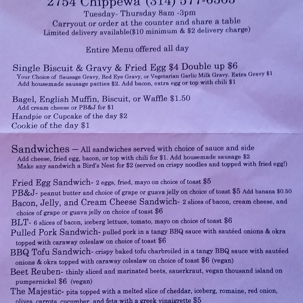 Front of menu