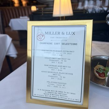 Miller & Lux - Champagne cart menu - American Near Me - San Francisco, California Miller & Lux - Champagne cart menu - American Near Me - San Francisco, California