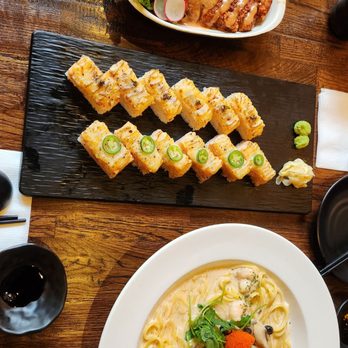 Green Leaf Cafe - Tonkatsu, crab oshi, salmon oshi, and mentaiko linguine - Sushi Bars Near Me - Burnaby, British Columbia