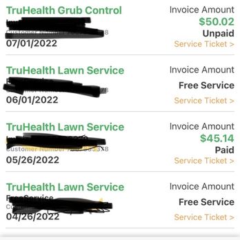 TruGreen Lawn Care - what they feel like billing, Also i have never recieved a free service so i dont know what that means on the invoices. - Tree Services Near Me - Yaphank, New York TruGreen Lawn Care - what they feel like billing, Also i have never recieved a free service so i dont know what that means on the invoices. - Tree Services Near Me - Yaphank, New York