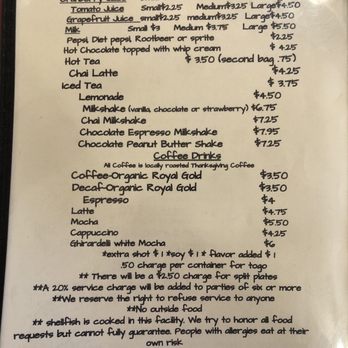 Rollerville Cafe - Beverage Menu - American Near Me - Point Arena, California