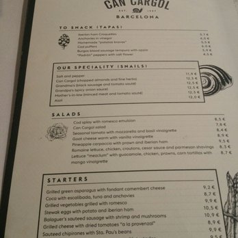Can Cargol - The menu - Catalan Near Me - Barcelona, B