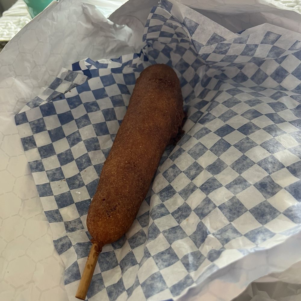 Hand dipped corn dog. Hand dipped corn dog.