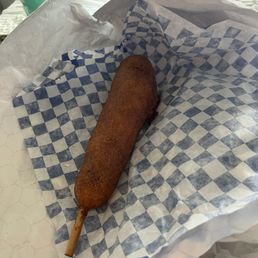 Hand dipped corn dog. Hand dipped corn dog.