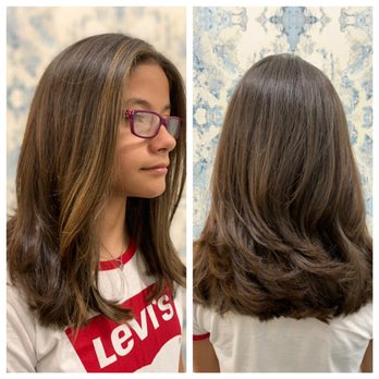 The Shear Lounge - Bridget Dominguez - Accent hi lite around her face, cut and blowout! - Hair Stylists Near Me - Carlsbad, California The Shear Lounge - Bridget Dominguez - Accent hi lite around her face, cut and blowout! - Hair Stylists Near Me - Carlsbad, California