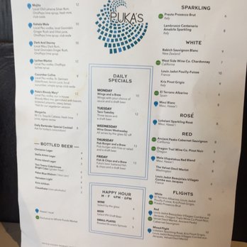Puka's - Back of the menu - Bars Near Me - Honolulu, Hawaii