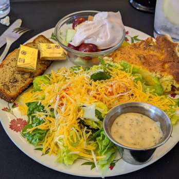 The Pink House - Quiche, green salad, and fruit salad. - Tea Rooms Near Me - Claremore, Oklahoma The Pink House - Quiche, green salad, and fruit salad. - Tea Rooms Near Me - Claremore, Oklahoma