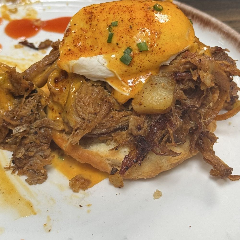 Bosscat Kitchen & Libations - Smokehouse pulled pork Benedict...wish the biscuit was softer and fluffier - Bars Near Me - Orange, California Bosscat Kitchen & Libations - Smokehouse pulled pork Benedict...wish the biscuit was softer and fluffier - Bars Near Me - Orange, California
