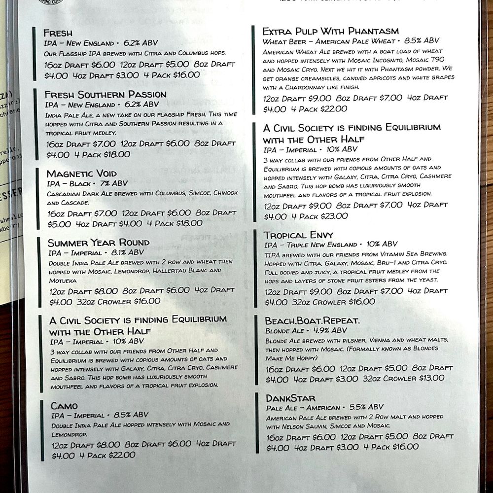 Civil Society Brewing - the menu ii - Breweries Near Me - Jupiter, Florida