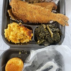 Herman's Soul Food & Catering - While fish, Mac n cheese, greens, corn bread