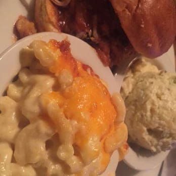 SAW's BBQ - Pig on a bun with potato salad and Mac and cheese - Barbeque Near Me - Homewood, Alabama