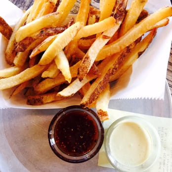 Spritzenhaus 33 - Belgian fries $6, with the sweet and spicy BBQ and mustard jalapeño aioli dipping sauces - German Near Me - Brooklyn, New York Spritzenhaus 33 - Belgian fries $6, with the sweet and spicy BBQ and mustard jalapeño aioli dipping sauces - German Near Me - Brooklyn, New York