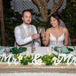 Rainbow Gardens - Sweetheart/bride and groom table for dinner at reception in Garden Room.