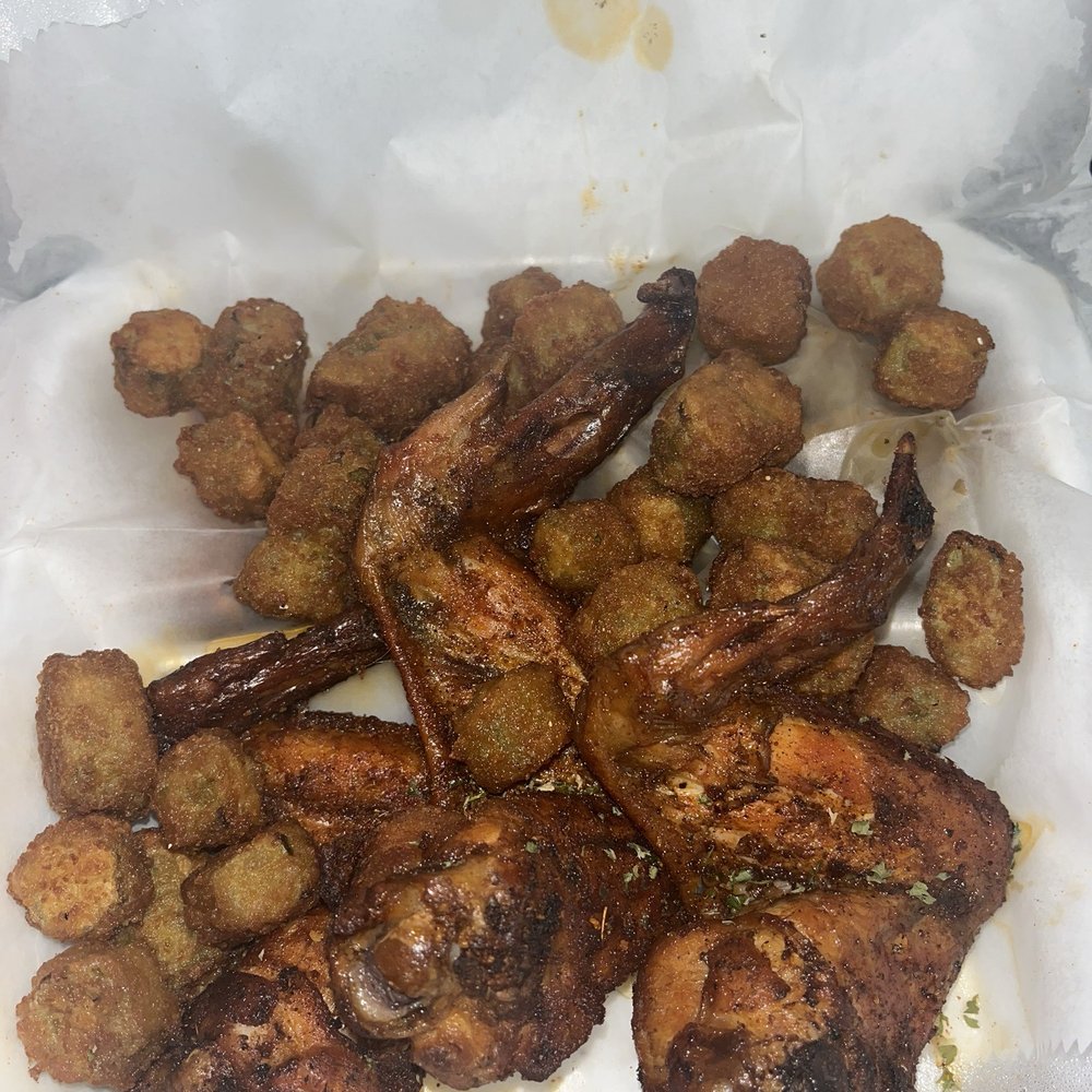 Smoked Wings, Fried okra Smoked Wings, Fried okra