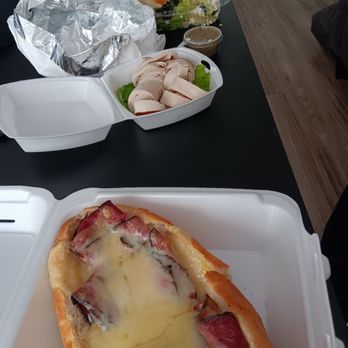 The Big Cheese & Pub - Pastrami sandwich,  and Popeye spinach calzone and salad comes with it - Pizza Near Me - Cranston, Rhode Island
