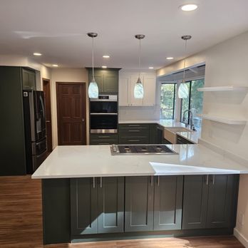 Elite Kitchen & Bath - Green & white shaker kitchen cabinet remodel - Cabinetry Near Me - Tacoma, Washington