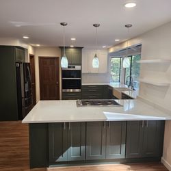 Elite Kitchen & Bath - Green & white shaker kitchen cabinet remodel