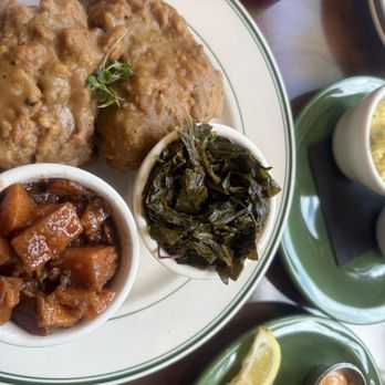 Fixins - Smothered chicken, candied yams,  and collard greens. - Soul Food Near Me - Detroit, Michigan