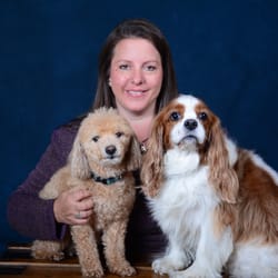 Iowa Veterinary Wellness Center - Dr. Kim Wilke with her two dogs: Charlie, a miniature Poodle, and Teddy, a Cavalier King Charles Spaniel