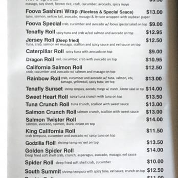 Foova - Menu - Sushi Bars Near Me - Tenafly, New Jersey Foova - Menu - Sushi Bars Near Me - Tenafly, New Jersey