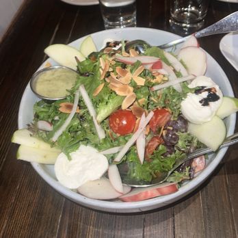 The Pomeroy - Mixed greens Mixed Green Salad with Burrata in a pistachio vinaigrette very good! - New American Near Me - Astoria, New York