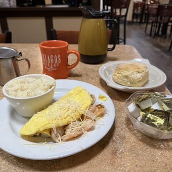 Asiago's Skillet - Seafood Omelette With Bay Shrimp & Homemade Biscuit - Breakfast & Brunch Near Me - Fort Walton Beach, Florida
