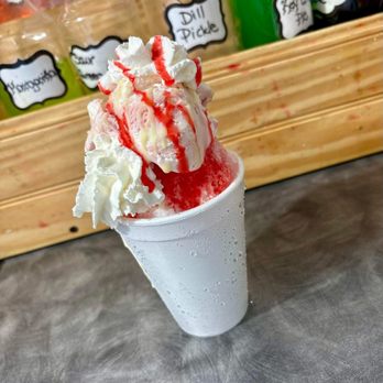 The Hitching Post - Berry Good (daily ice cream) - ice cream, strawberry, sweat cream, whipped cream, strawberry sauce, and strawberry shortcake ice cream. - Shaved Ice Near Me - New Boston, Texas The Hitching Post - Berry Good (daily ice cream) - ice cream, strawberry, sweat cream, whipped cream, strawberry sauce, and strawberry shortcake ice cream. - Shaved Ice Near Me - New Boston, Texas