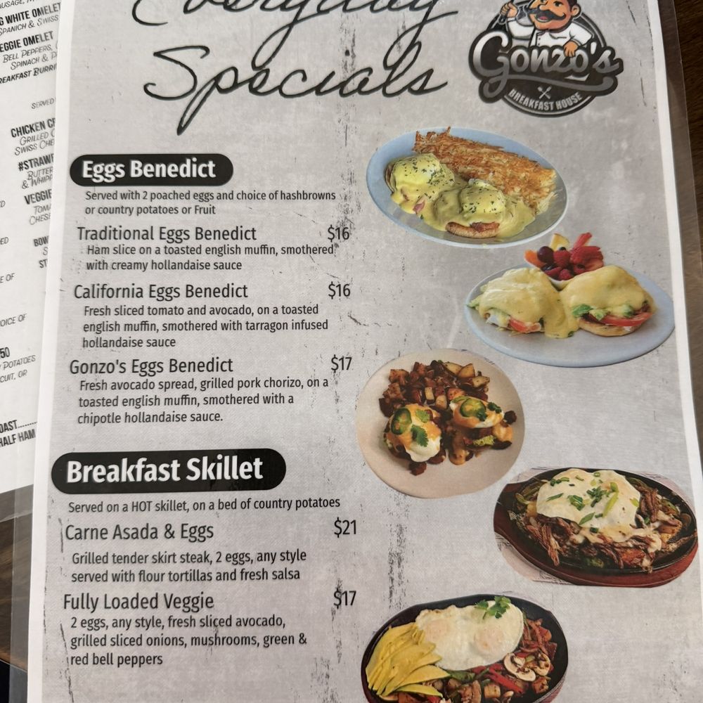 Gonzo's Breakfast House - Everyday specials menu - American Near Me - Yreka, California Gonzo's Breakfast House - Everyday specials menu - American Near Me - Yreka, California