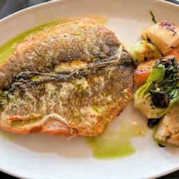 Whole Branzino pan seared drizzled with lemon sauce with a side of Roasted Root Vegetables Whole Branzino pan seared drizzled with lemon sauce with a side of Roasted Root Vegetables