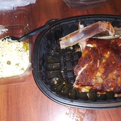 United Supermarkets - The Deli closed at 7 but I was able to get a half rack of ribs for $7.99 and some spaghetti salad to take in the dining area for dinner.