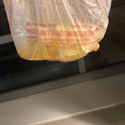 a plastic bag hanging from the ceiling