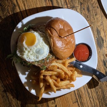 Roadhouse Boulder Depot - Magic Mushroom Burger with a Beyond Burger Patty and a Fried Egg. Side of French Fries. - New American Near Me - Boulder, Colorado Roadhouse Boulder Depot - Magic Mushroom Burger with a Beyond Burger Patty and a Fried Egg. Side of French Fries. - New American Near Me - Boulder, Colorado