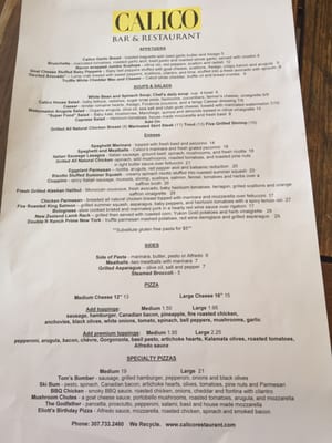 Menu photo 8 Calico Restaurant and Bar Wilson, WY