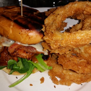 True Flavors Diner - Jerk Chicken with Pineapple Barbecue Sauce and Onion Rings - Diners Near Me - Durham, North Carolina