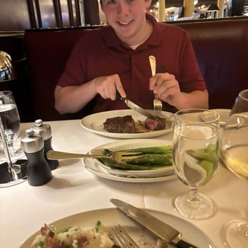 Pappas Bros. Steakhouse - our delicious meals   i got the filet bar entree.   He got the 12oz Filet Mignon and Fresh Jumbo Asparagus - Steakhouses Near Me - Houston, Texas