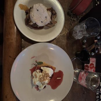 Fat Cats - Desserts: Top is Bread pudding Bottom is a Lemon ricotta cake - New American Near Me - Cleveland, Ohio Fat Cats - Desserts: Top is Bread pudding Bottom is a Lemon ricotta cake - New American Near Me - Cleveland, Ohio