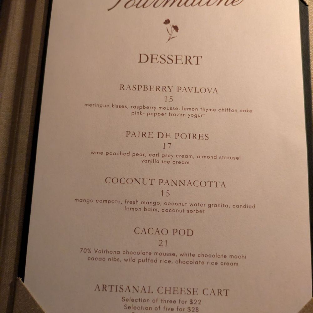Tourmaline - Dessert menu - New American Near Me - Forest Hills, New York Tourmaline - Dessert menu - New American Near Me - Forest Hills, New York