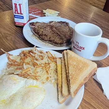 Denny's - 11/07/22  T-Bone medium eggs over medium hash browns toast cawfee. - Breakfast & Brunch Near Me - Oak Creek, Wisconsin