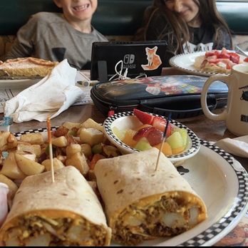 Black Bear Diner - Pleasanton - Breakfast chorizo burrito and sweet cream waffle with fruit. - American Near Me - Pleasanton, California Black Bear Diner - Pleasanton - Breakfast chorizo burrito and sweet cream waffle with fruit. - American Near Me - Pleasanton, California