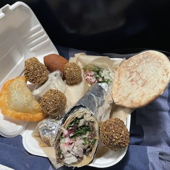 Mosaeic - Beef Shawarma sandwich, Kibbeh, Beef Burak, Falafel (6 pieces), Pita Bread, - Mediterranean Near Me - Sacramento, California Mosaeic - Beef Shawarma sandwich, Kibbeh, Beef Burak, Falafel (6 pieces), Pita Bread, - Mediterranean Near Me - Sacramento, California